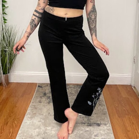 Y2K Express Stretch Floral Pull-On Sweatpants Elastic Waist Size S Black - Picture 1 of 10